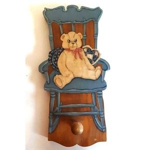 Bear Rocking Chair Multipurpose Coat Backpack Robe Hanger Hook Farmhouse Cottage